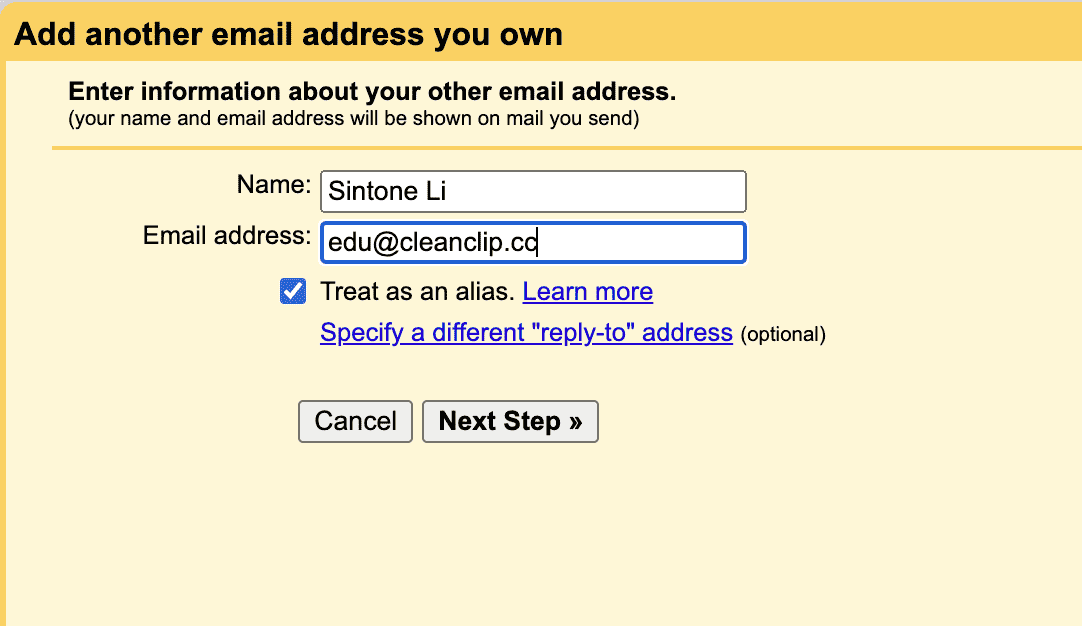 gmail add send email account step1