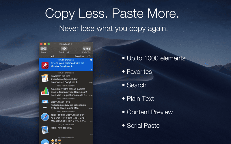 CopyLess 2 Mac Clipboard Manager Screenshot